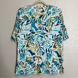 Chico's 100% Pima Cotton Palms Everyday V-neck Short Sleeves Tee, Sz Large